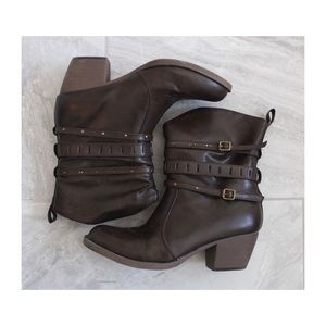 Brown low heeled booties